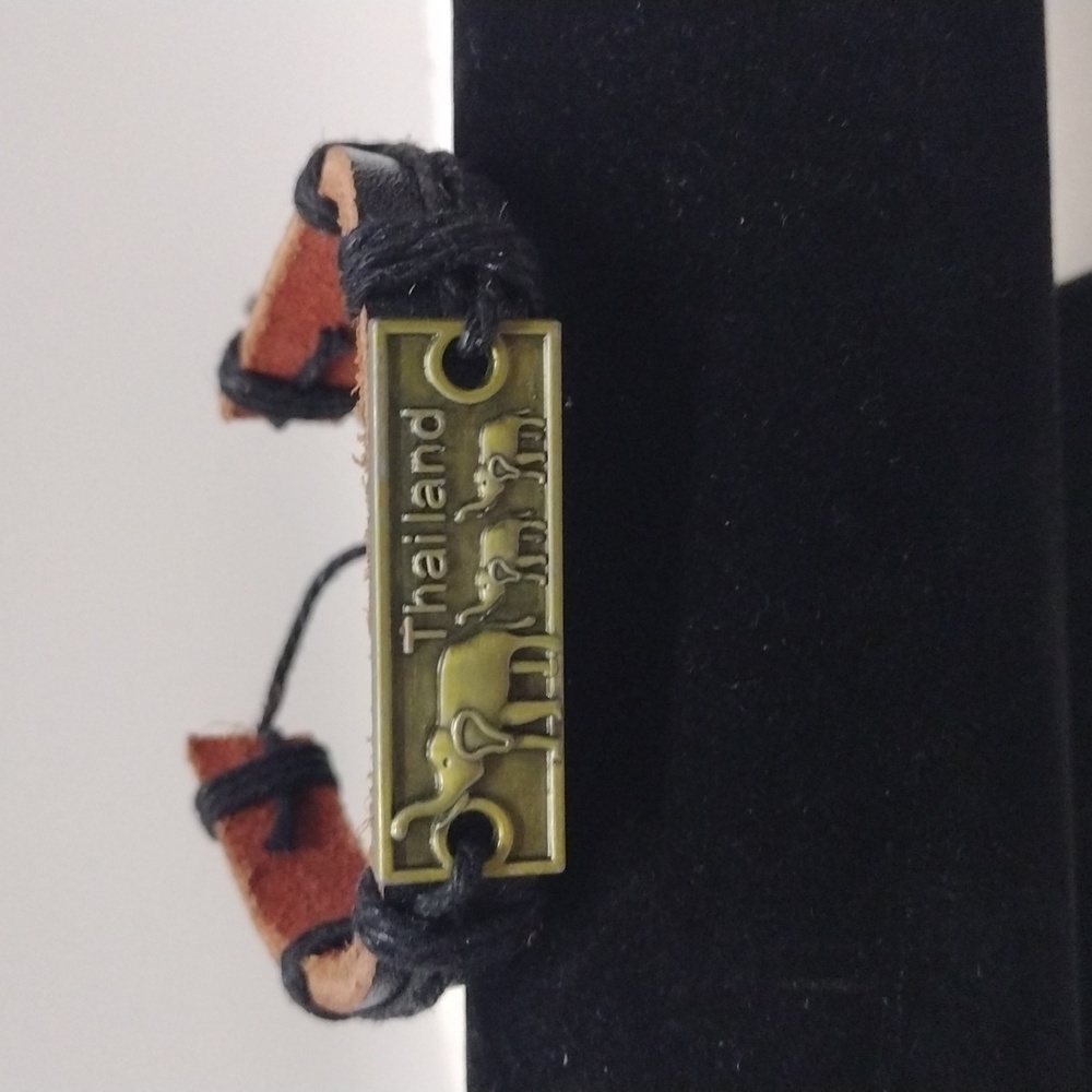 Bronze 3 Elephant with Thailand Black Leather Adjustable Bracelet BA-14 - Picture 5 of 9